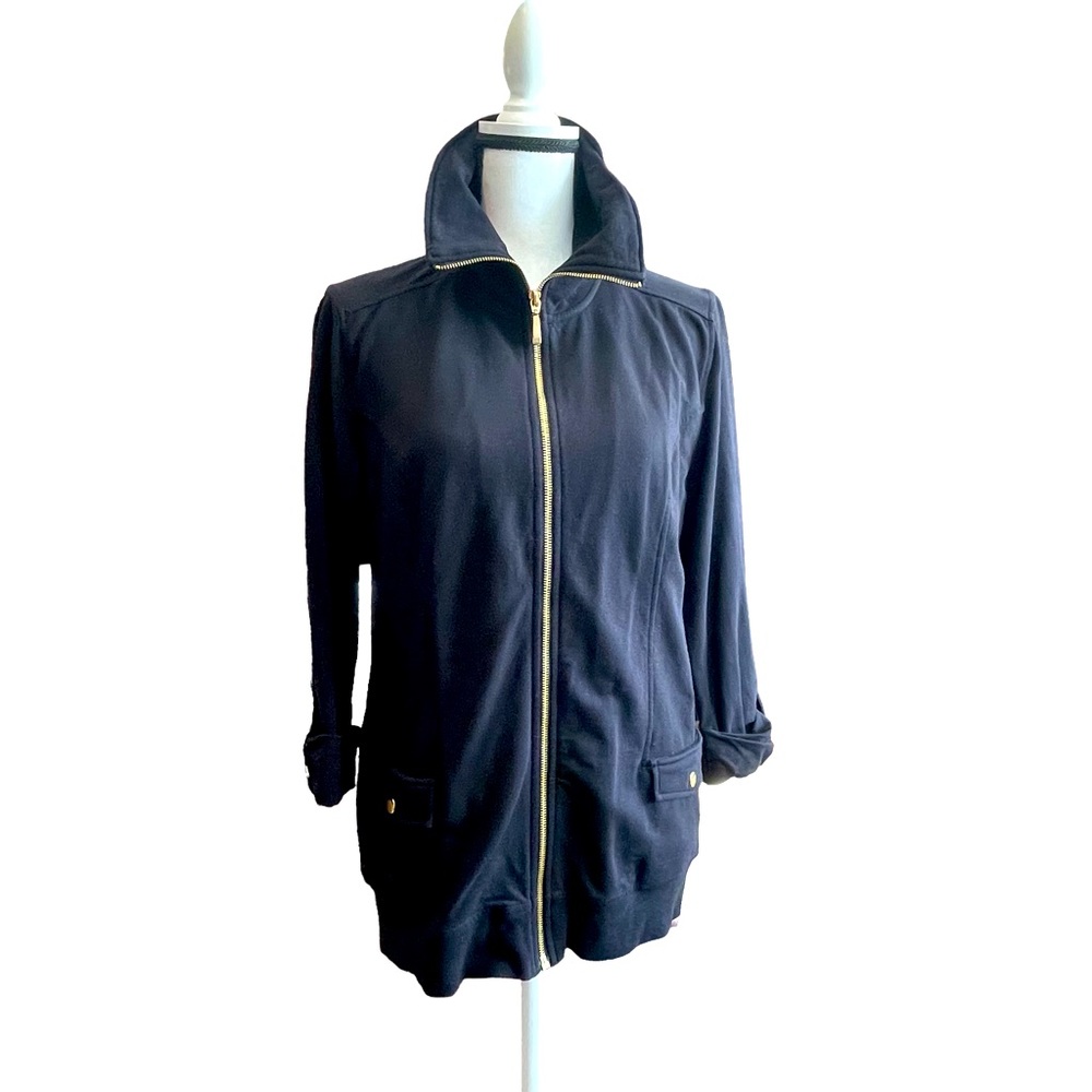 Karen Scott Sport 3/4 Sleeve Black Zip Front Jacket Size M